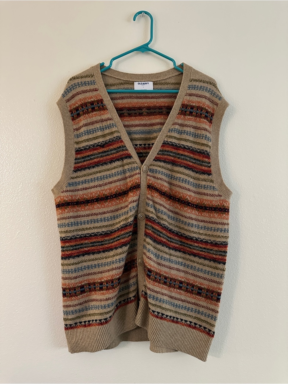 Old Navy Men’s Beige Multicolor Striped Knit Sweater Vest